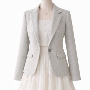 LOFT 8P Gray Herringbone Blazer Light Academia EUC Office Chic Spring Style